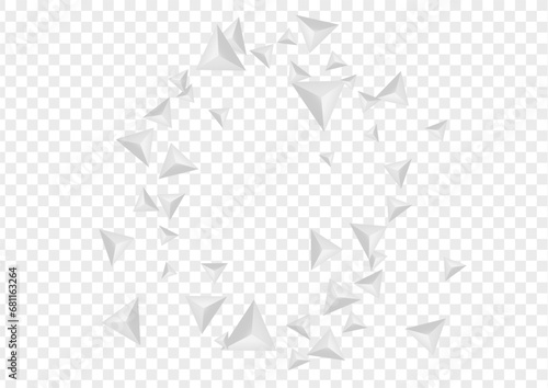 Gray Element Background Transparent Vector. Polygon Cover Illustration. Greyscale Technology Card. Crystal Shatter. Grizzly Triangle Template.