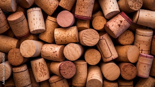 Wine corks Pattern. Various wooden wine corks as a Background. Food and drink concept . photo