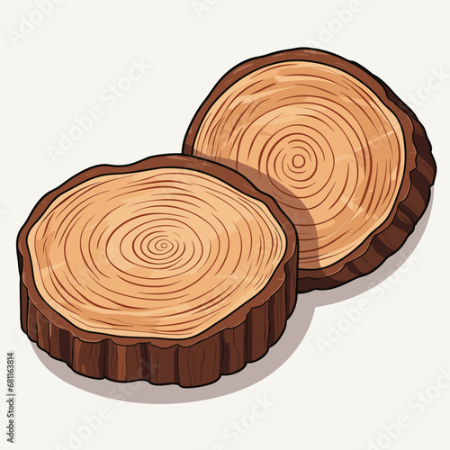 Fototapeta Naklejka Na Ścianę i Meble -  Hand draw wood slice. With age circles on an oak log or a tree log slices. Top view of a wooden piece, construction material. Flat vector artwork of a cartoon isolated on a white background 