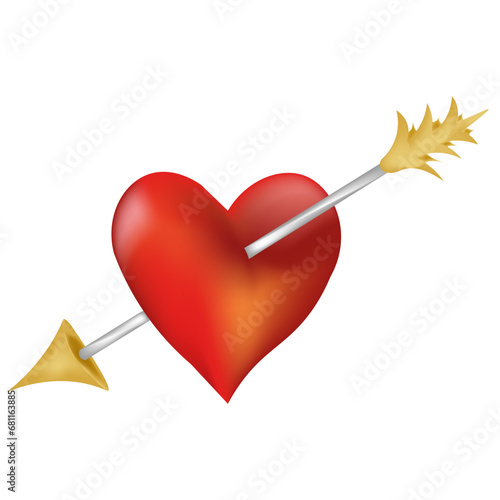 A heart pierced through by an arrow. The arrow has a sharp point and a feathered back.