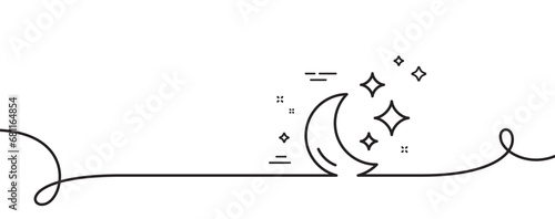 Moon line icon. Continuous one line with curl. Sleep rest sign. Night lunar symbol. Moon single outline ribbon. Loop curve pattern. Vector