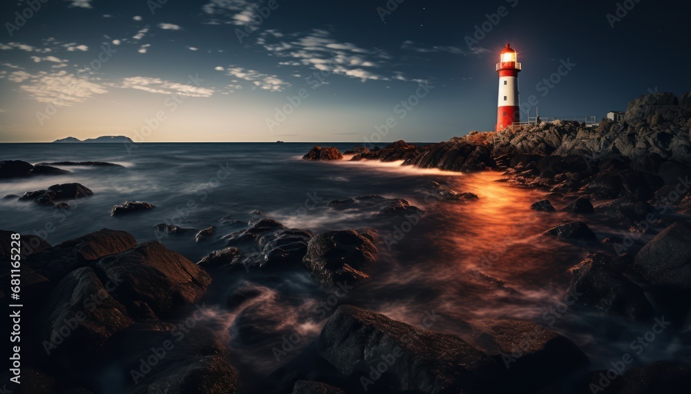 A Majestic Beacon of Light on a Dramatic Rocky Shore