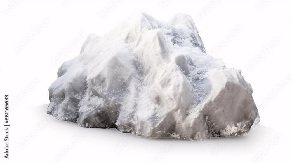 A snow-topped stone stands out against a bright white backdrop, outlined with a clipping path.