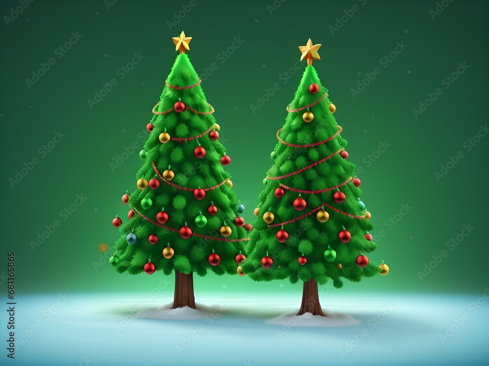 Christmas tree with decorations on green background. Vector illustration