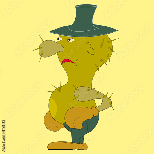 Tablou pe pânză A man in the image of a catus stands in a cowboy hat, stylish shoes are on his feet, and boxing gloves are torn on his hands