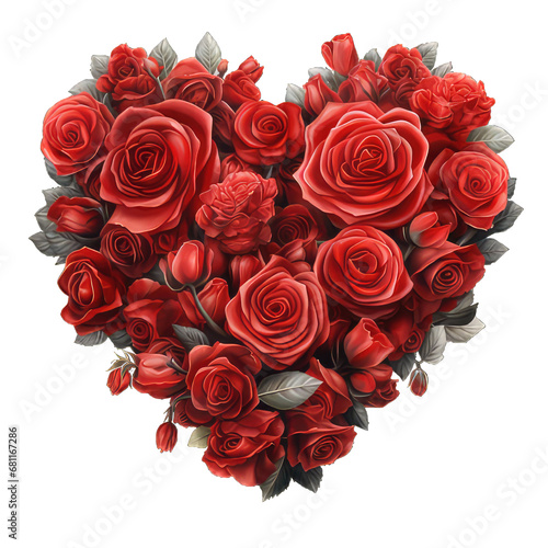 love heart red flowers isolated over transparent background  generated by ai 