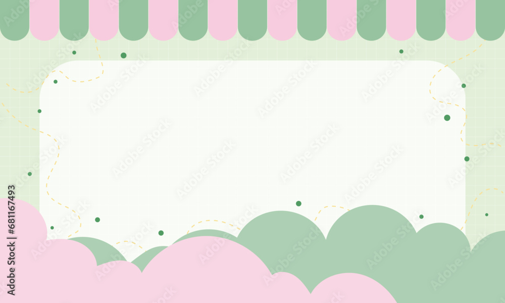Vector cute kawaii green grid with cloud background