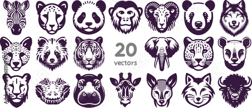 faces of different animals in stencil vector illustration collection photo