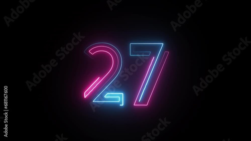 Neon number 27 with alpha channel, neon numbers, number twenty seven photo