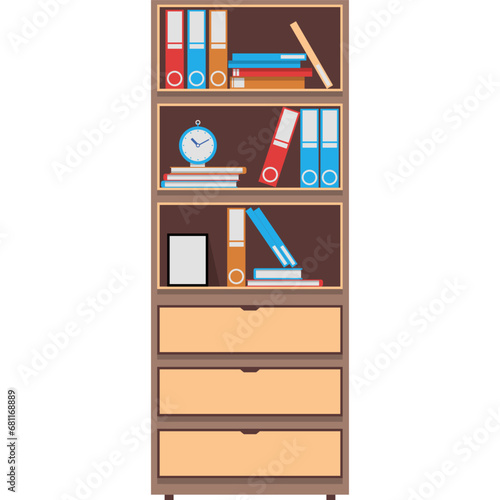 Home office cupboard with binder and paper vector