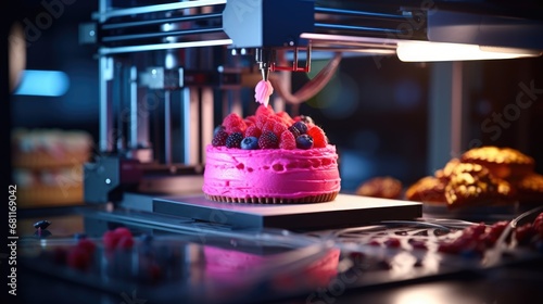 food 3d printer printing a cake with icing and fruits photo