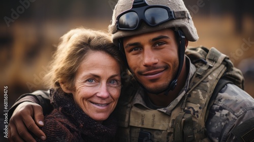 poignant moment of reunion between a mother and her veteran soldier son