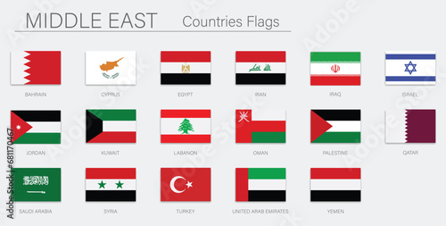 Middle east vector flag set of states. high detailed illustration isolated on white background. Middle east countries collection illustration. Asia icon of middle east states. 