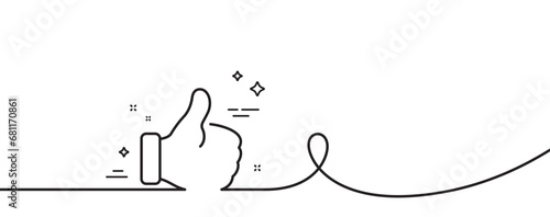 Like line icon. Continuous one line with curl. Thumbs up sign. Positive feedback, social media symbol. Like single outline ribbon. Loop curve pattern. Vector