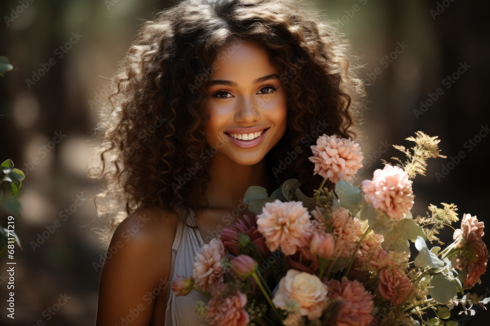 African bride on the background of nature holding a luxurious boho bouquet African bride on the background of nature holding a luxurious boho bouquet