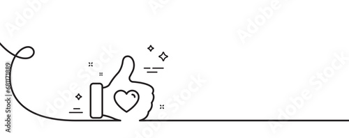 Like hand line icon. Continuous one line with curl. Thumbs up finger sign. Brand ambassador gesture symbol. Like hand single outline ribbon. Loop curve pattern. Vector
