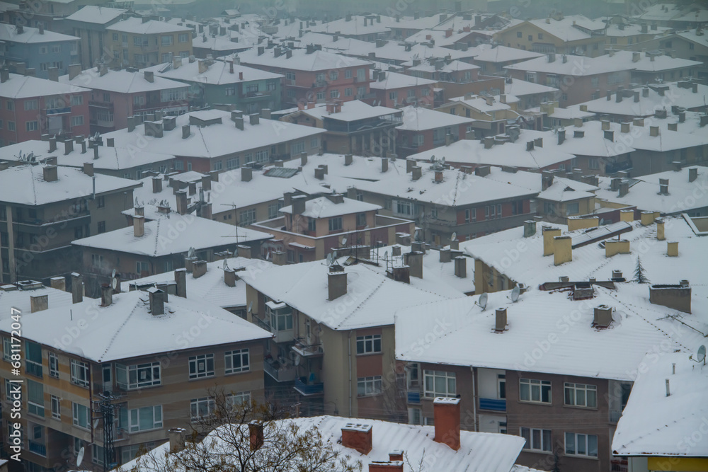 snow covered roofs
