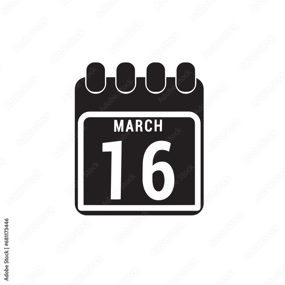 Calendar displaying page of the day 16 (sixteenth) of the March - Day 16 of the month. Illustration	