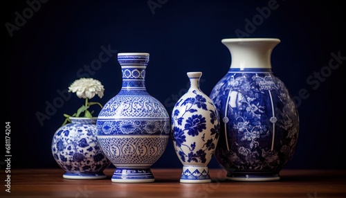 Blue and White Vases Adorning a Tabletop