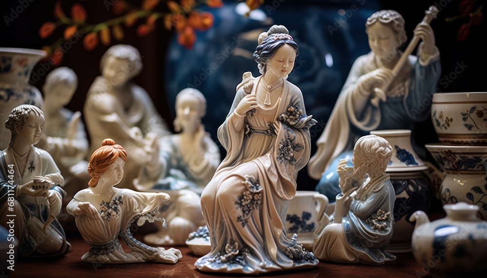 A Collection of Delicate Ceramic Figurines Adorning a Tabletop