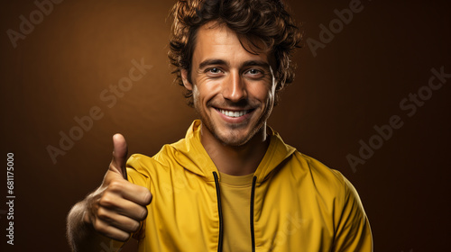 Smiling american man pointing with finger at camera isolated on background ai generative