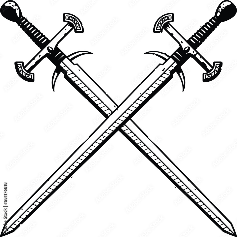 Crossed Swords Ink Drawing