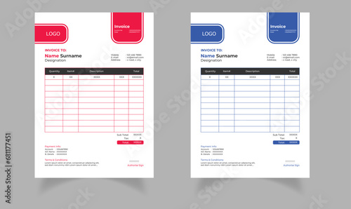 Creative professional business invoice template set | Red and Dark Blue colors