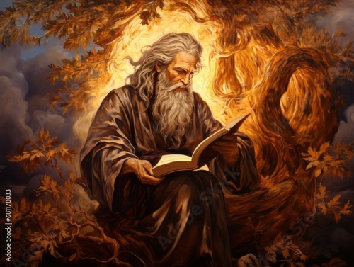 Moses with the burning bush  old Testament and Jewish Torah  Book of Exodus  religion Illustration Generative AI