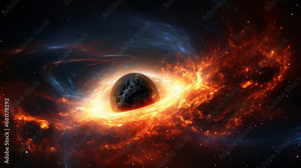 Obraz premium A quasar emits tremendous energy from a supermassive black hole, powered by inflowing matter