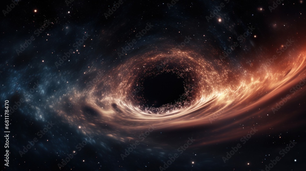 Obraz premium Black hole Slowly rotating in Space. The event horizon of black hole