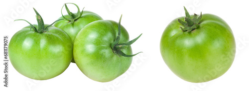 Three green unripe tomato isolated on white background