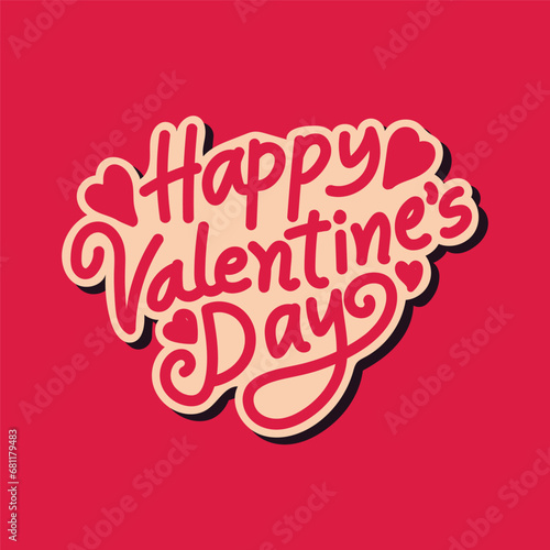 Happy Valentines Day hand lettering vector illustration on red background. Love and romantic concept for celebrating valentine's Day on 14 February. Wallpaper, flyer, poster, sticker, banner, card.
