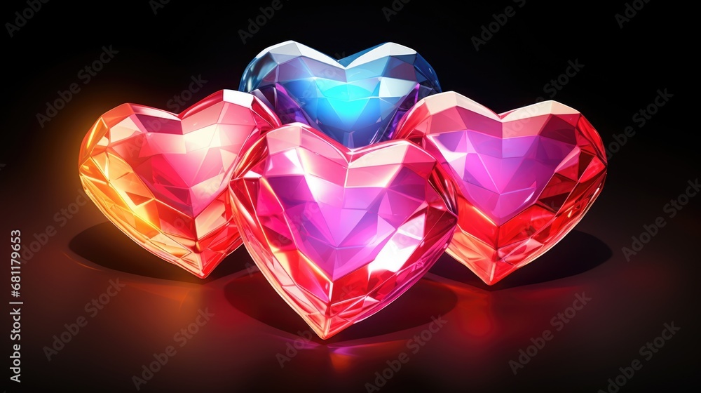 Multicolor Crystal heart background. Valentines Day, wedding concept. Symbol of love. Diamond gemstones crystalline hearts semi precious jewelry. For greeting card, banner, flyer, party invitation.. Multicolor Crystal heart background. Valentines Day, wedding concept. Symbol of love. Diamond gemstones crystalline hearts semi precious jewelry. For greeting card, banner, flyer, party invitation..