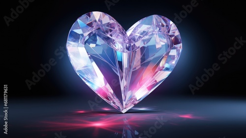 Pink Crystal heart background. Happy Valentines Day  wedding concept. Symbol of love. Diamond gemstones crystalline hearts semi  precious  jewelry. For greeting card  banner  flyer  party invitation..