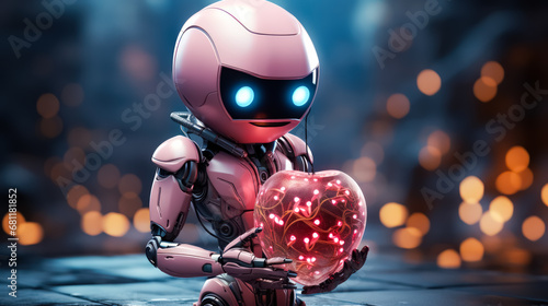 robot holding heart in his hands, Valentines day