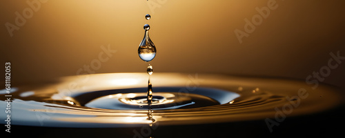 Macro Capture of a Single Water Droplet Creating Ripples on Tranquil Surface - High-Speed Photography, Clarity and Purity Concept