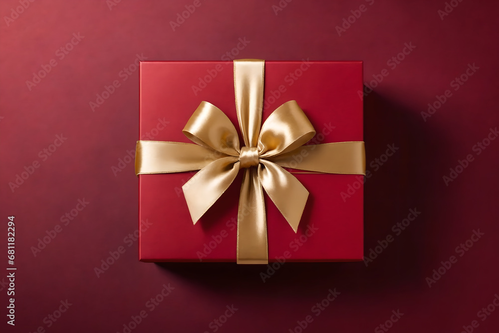 Red gift box with gold satin ribbon Red gift box with gold satin ribbon