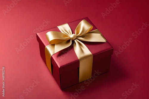 Red gift box with gold satin ribbon