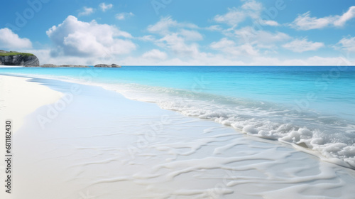 a beach with white sand and crystal blue water