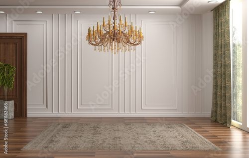 Empty interior room 3d Render. classic interior design . Classic room . front view