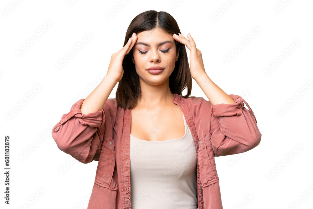 Young Russian woman over isolated chroma key background with headache Young Russian woman over isolated chroma key background with headache