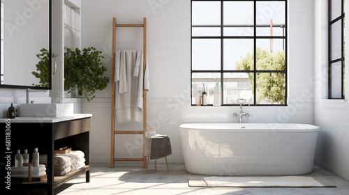 a bathroom with a white tile wall and a tile floor and a white bathtub