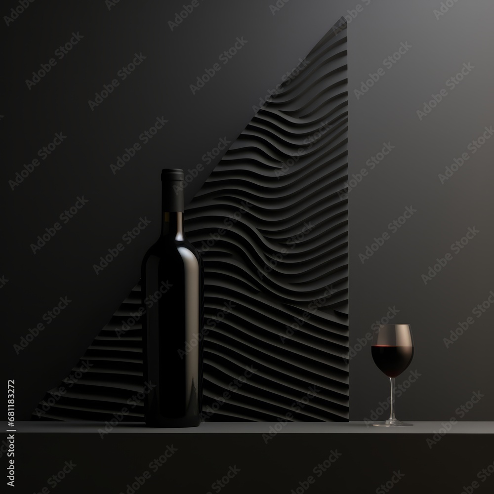 a bottle and glass of wine - obrazy, fototapety, plakaty 