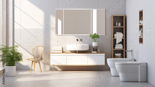 a bathroom with a white sink and a mirrored cabinet 