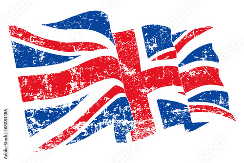 british union jack flag waving grunge style design on transparent background