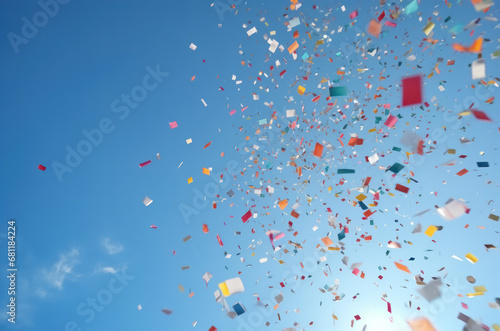 flying Colorful pastel confetti on the sky background