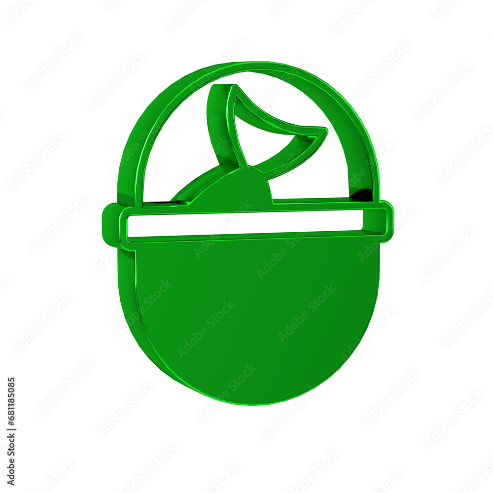 Green Fishing bucket with fish icon isolated on transparent background. Fish in a bucket. Green Fishing bucket with fish icon isolated on transparent background. Fish in a bucket.