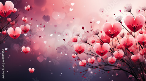 Romantic flourishing, Hearts on a delicate canvas, an enchanting composition for celebrating Valentines Day, with copy space. © Людмила Мазур