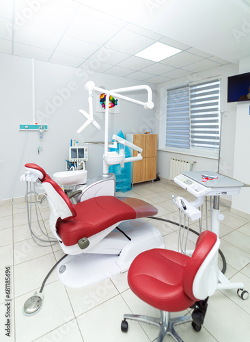 Modern dentistry hospital room. Stomatology healthcare interior.
