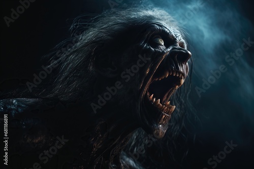 Realistic scary zombie on blure background